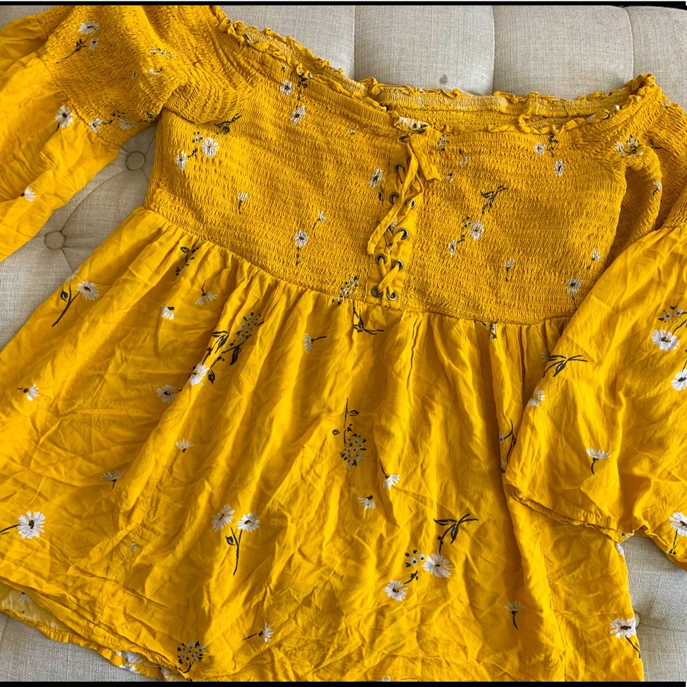 Yellow off the shoulder bell sleeve top 2 torrid